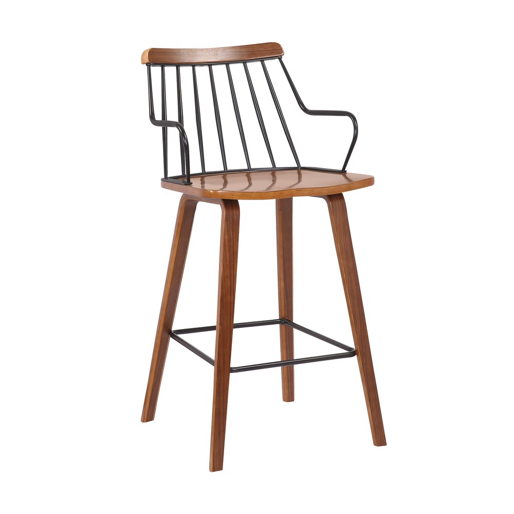 26" Brown Wood And Iron Counter Height Bar Chair