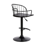 Black Solid Wood and Iron Low Back Adjustable Height Bar Chair
