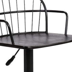 Black Solid Wood And Iron Low Back Adjustable Height Bar Chair