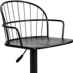 Black Solid Wood And Iron Low Back Adjustable Height Bar Chair