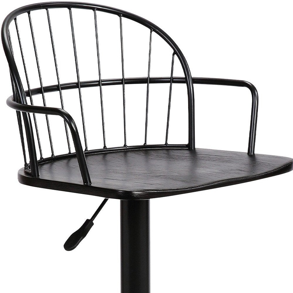 Black Solid Wood and Iron Low Back Adjustable Height Bar Chair