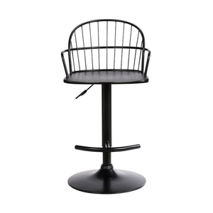 Black Solid Wood And Iron Low Back Adjustable Height Bar Chair