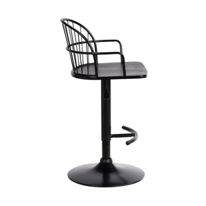 Black Solid Wood And Iron Low Back Adjustable Height Bar Chair