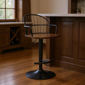 23" Brown And Black Iron Low Back Adjustable Height Bar Chair