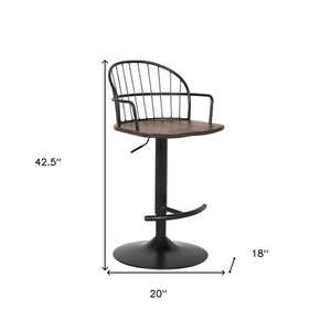23" Brown And Black Iron Low Back Adjustable Height Bar Chair