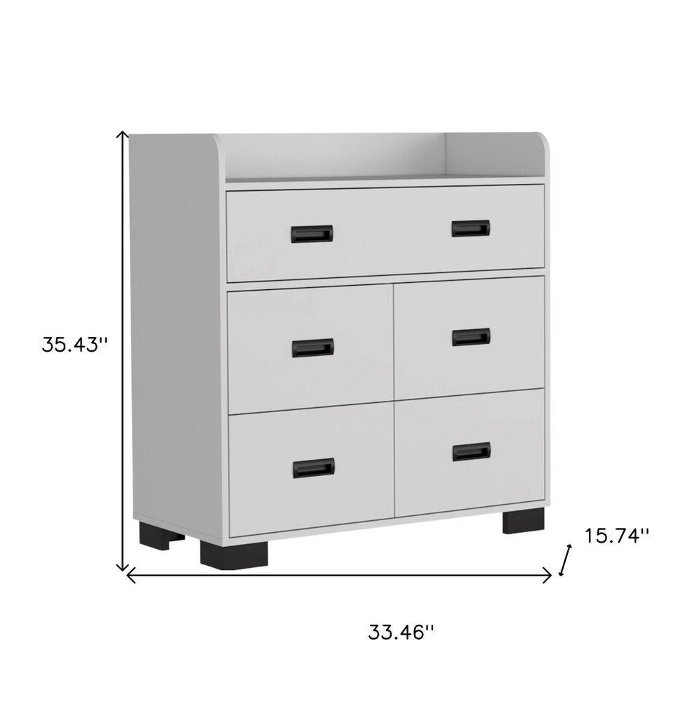 33" White Wood Five Drawer Dresser