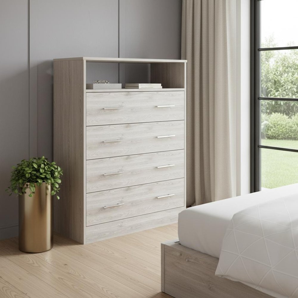 33" Light Gray Wood Four Drawer Dresser