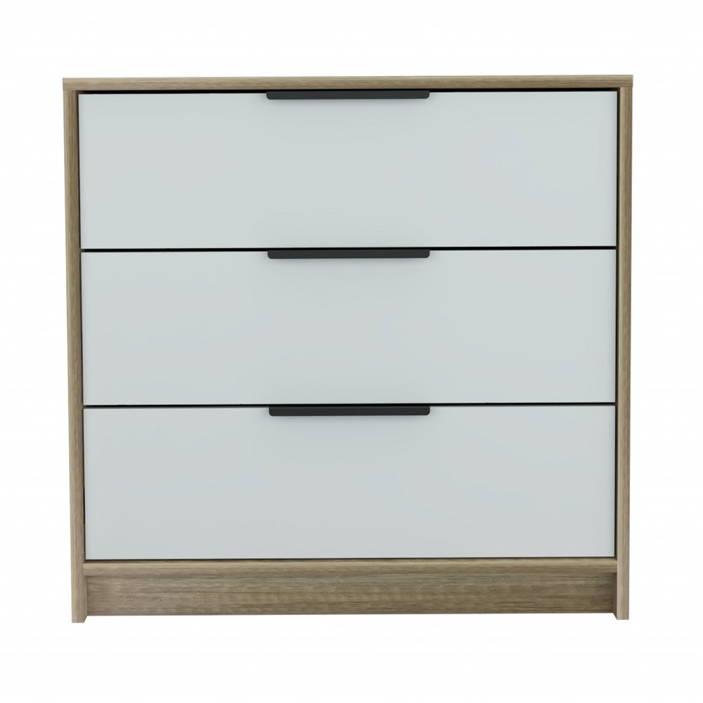28" Brown And White Three Drawer Dresser