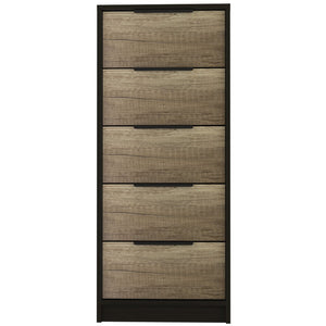 42" Black And Light Oak Manufactured Wood Five Drawer Chest