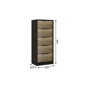 42" Black And Light Oak Manufactured Wood Five Drawer Chest