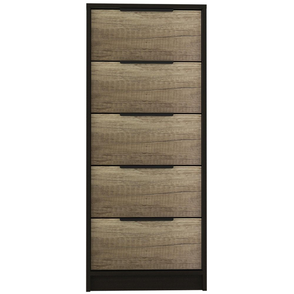 18" Black And Brown Wood Five Drawer Dresser