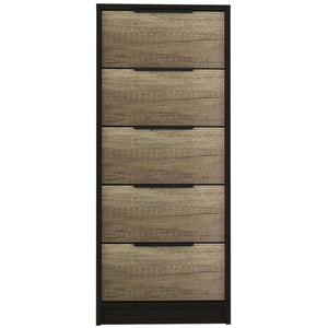 18" Black And Brown Wood Five Drawer Dresser