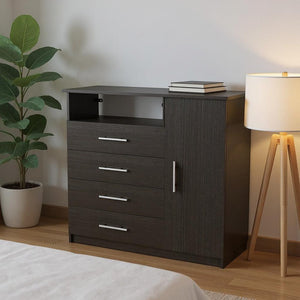 35" Black Wood Four Drawer Combo Dresser