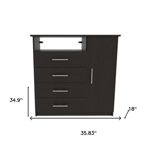 35" Black Wood Four Drawer Combo Dresser