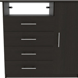 35" Black Wood Four Drawer Combo Dresser