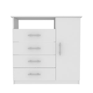 35" White Wood Four Drawer Combo Dresser