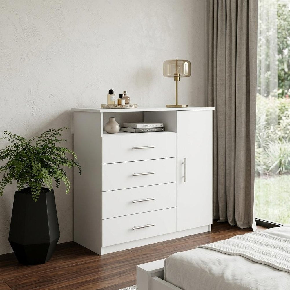 35" White Wood Four Drawer Combo Dresser