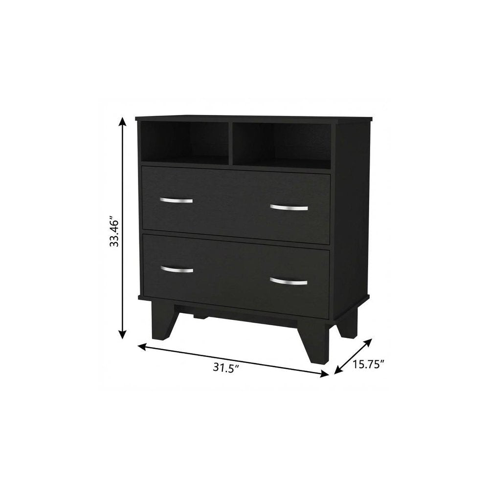32" Black Wood Two Drawer Dresser