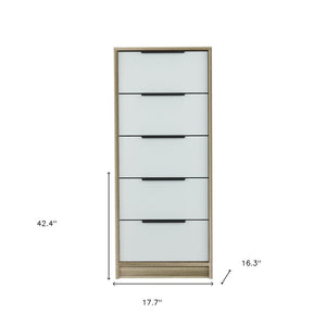 18" Brown And White Five Drawer Chest