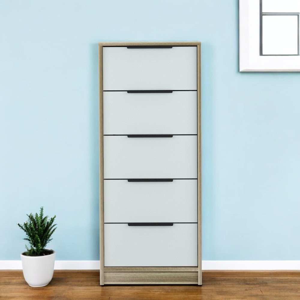 18" Brown And White Five Drawer Chest