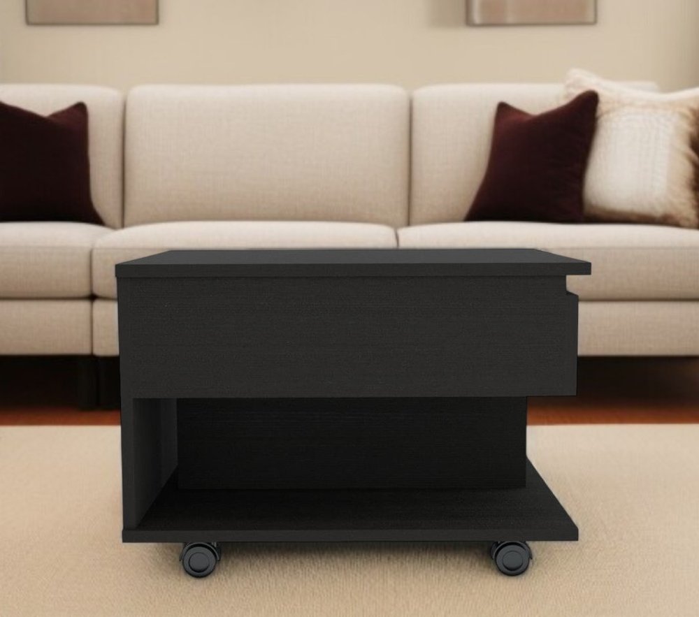 22" Black Manufactured Wood Rectangular Lift Top Coffee Table With Drawer