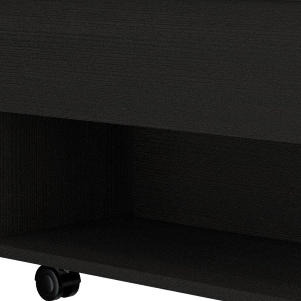 22" Black Manufactured Wood Rectangular Lift Top Coffee Table With Drawer