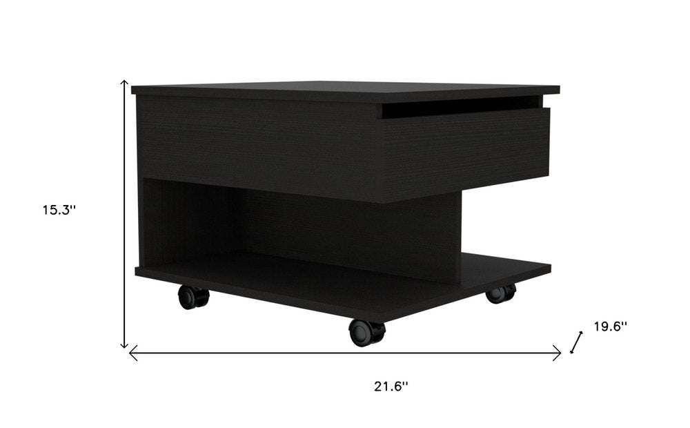 22" Black Manufactured Wood Rectangular Lift Top Coffee Table With Drawer