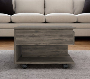 22" Dark Brown Manufactured Wood Rectangular Lift Top Coffee Table With Drawer