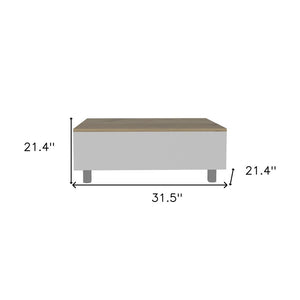 32" White And Light Oak Manufactured Wood Rectangular Lift Top Coffee Table With Drawer And Shelf