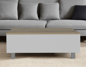 32" White And Light Oak Manufactured Wood Rectangular Lift Top Coffee Table With Drawer And Shelf