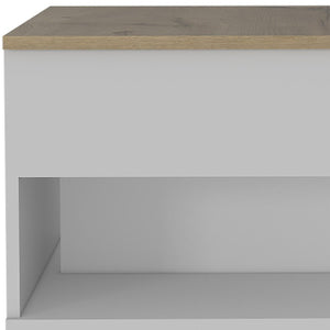 22" White And Light Oak Manufactured Wood Rectangular Coffee Table With Drawer