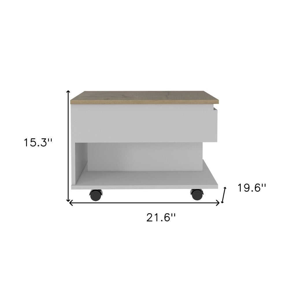 22" White And Light Oak Manufactured Wood Rectangular Coffee Table With Drawer