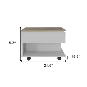 22" White And Light Oak Manufactured Wood Rectangular Coffee Table With Drawer