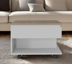 22" White And Light Oak Manufactured Wood Rectangular Coffee Table With Drawer