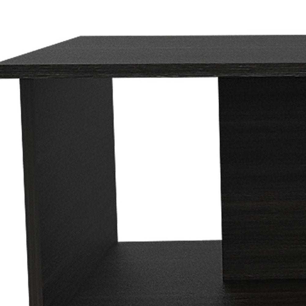 35" Black Wood Abstract Coffee Table
