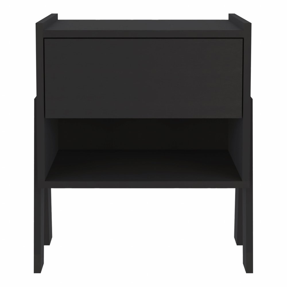 22" Black Wood One Drawer Nightstand