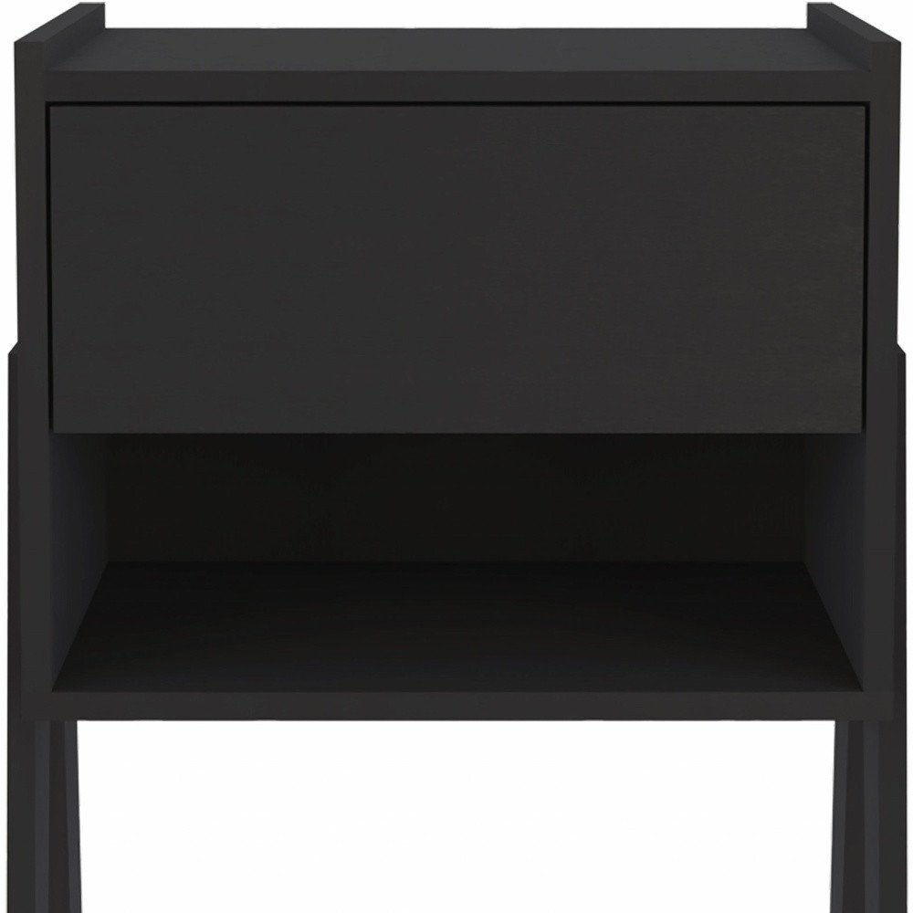 22" Black Wood One Drawer Nightstand