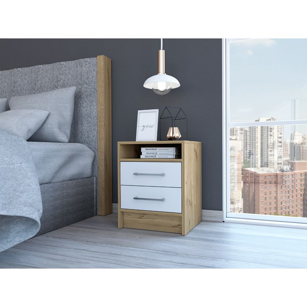 20" Wood Two Drawer Nightstand
