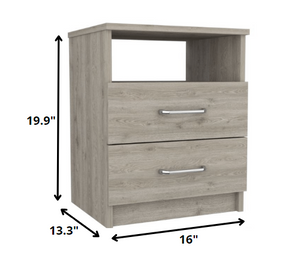 20" Light Gray Wood Two Drawer Nightstand