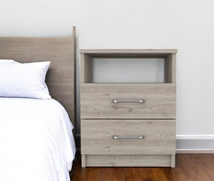 20" Light Gray Wood Two Drawer Nightstand