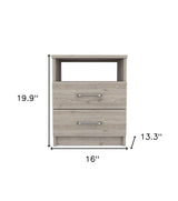 20" Light Gray Wood Two Drawer Nightstand