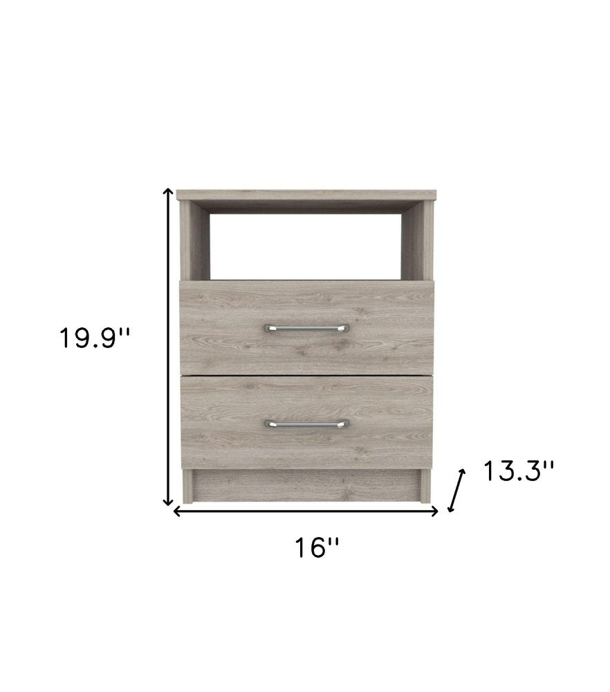20" Light Gray Wood Two Drawer Nightstand