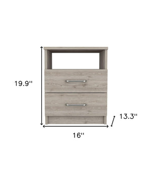 20" Light Gray Wood Two Drawer Nightstand