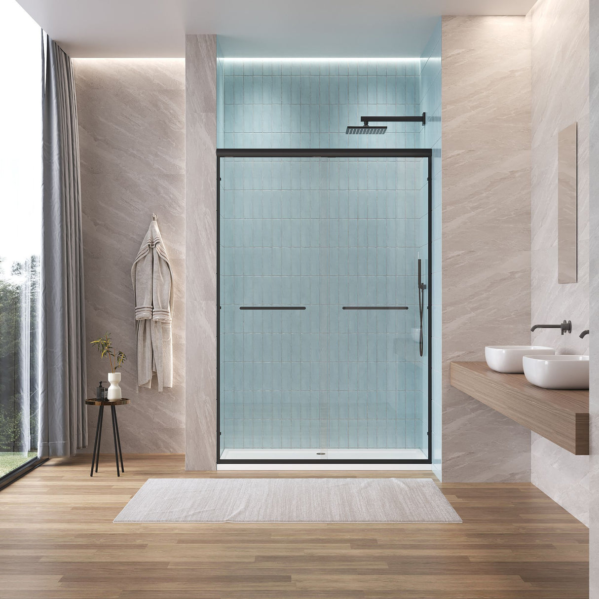 Aluminum Frame Double Double Soft Close Shower Door, Tempered Glass And Dual Stainless Steel Handles by Couch.com