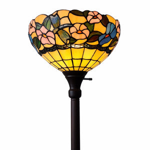 70" Green And Black Floor Lamp With Green Glass Bowl Shade