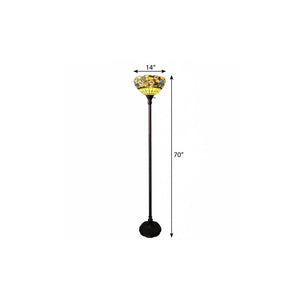 70" Green And Black Floor Lamp With Green Glass Bowl Shade