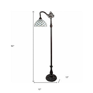 62" Brown And White Metal Floor Lamp With White Glass Bowl Shade