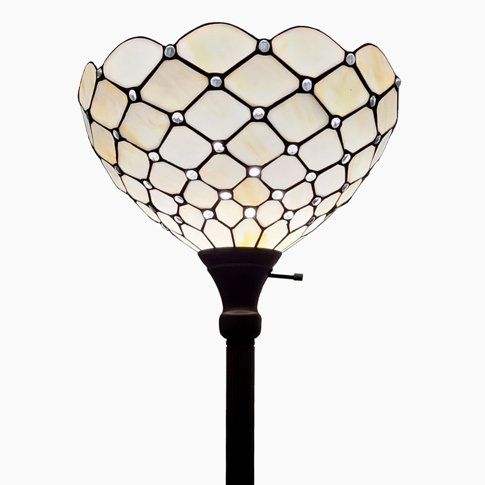 62" Brown And White Floor Lamp With White Glass Bowl Shade