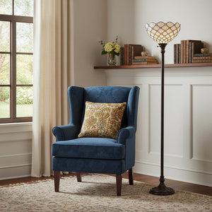 62" Brown And White Floor Lamp With White Glass Bowl Shade