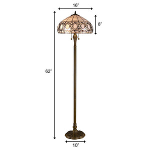 63" Brown Two Light Traditional Shaped Floor Lamp With White Stained Glass Bowl Shade